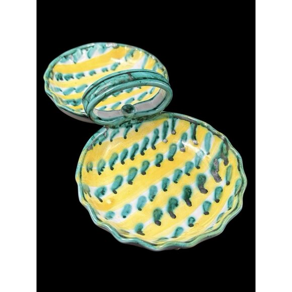 Fratelli Fanciullacci ? Pottery Divided Dish Condiment Olive Green Yellow Italy - Picture 1 of 14